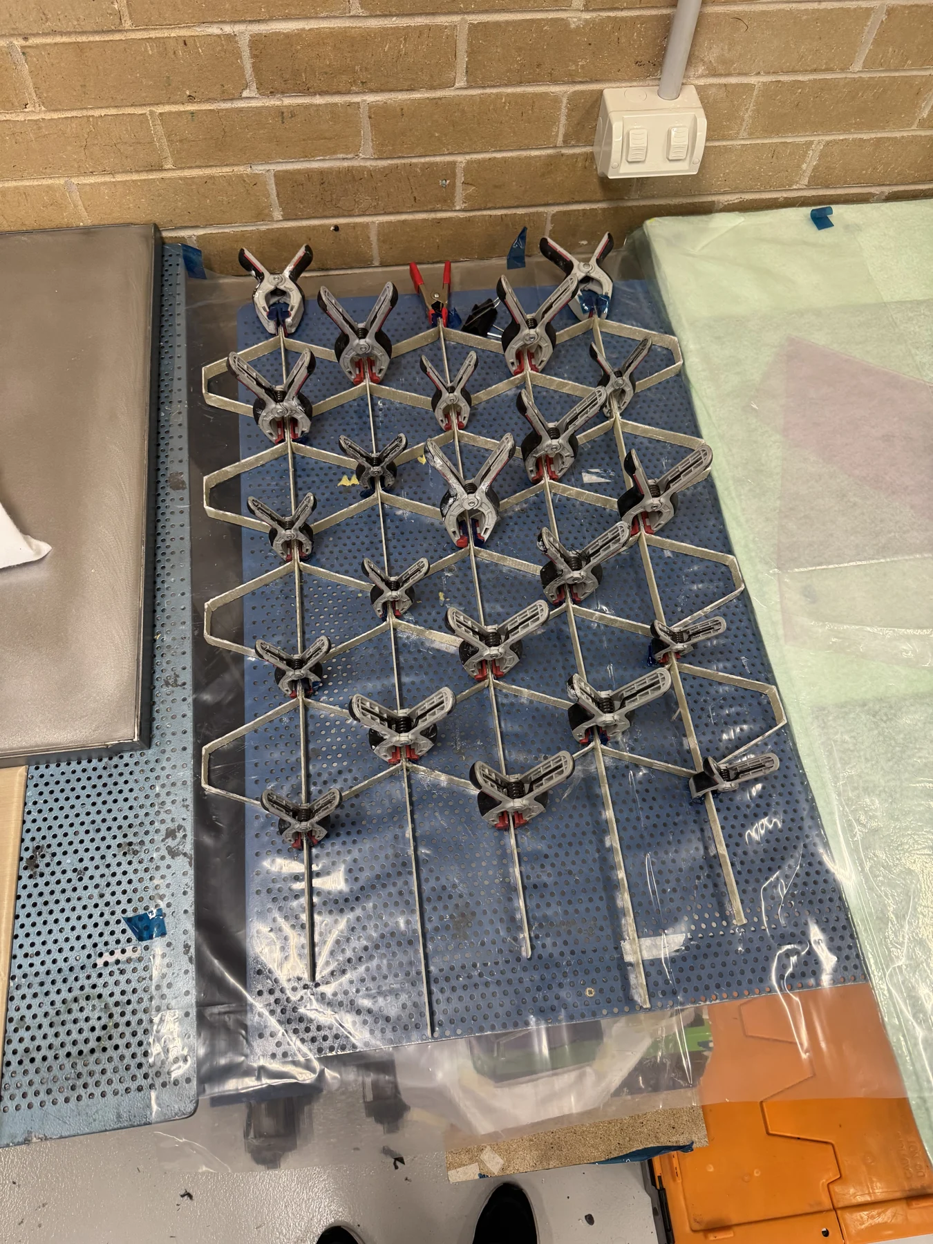 Bonded isogrid assembly with clips, before test documentation.